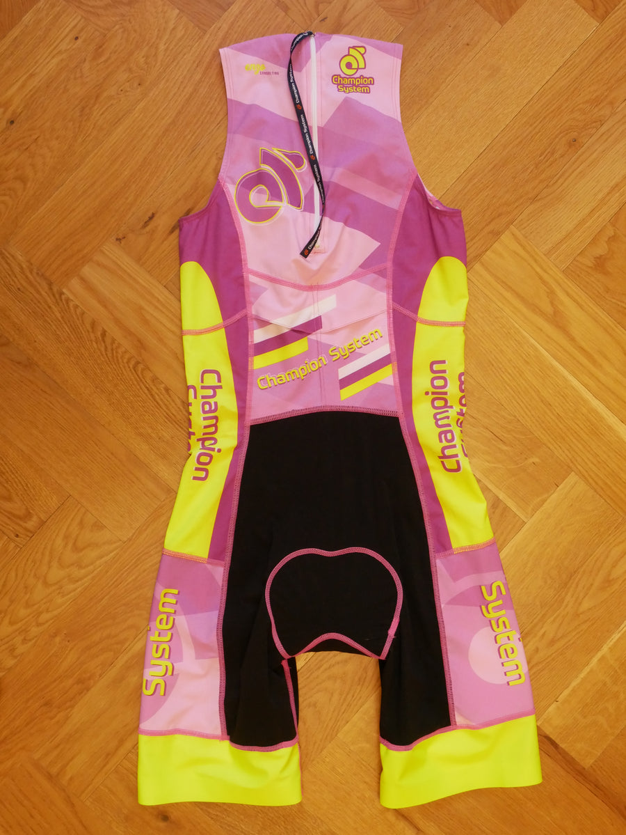Apex Women Tri Suit (pink-yellow/back zipper)